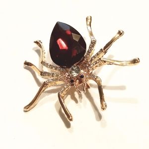 VTG Style Crystal Red SPIDER Brooch LARGE Halloween Costume NEW